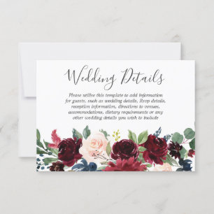 Marsala Burgundy Red Wine Floral Wedding Details RSVP Kaartje