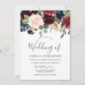 Marsala Burgundy Red Wine Floral Wedding Invite Kaart (Voorkant)