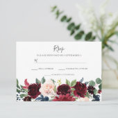 Marsala Burgundy Red Wine Floral Wedding RSVP (Staand voorkant)