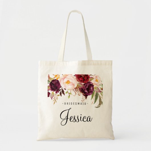 Marsala Burgundy Rustic Floral Bridesmaid Tote Bag (Voorkant)
