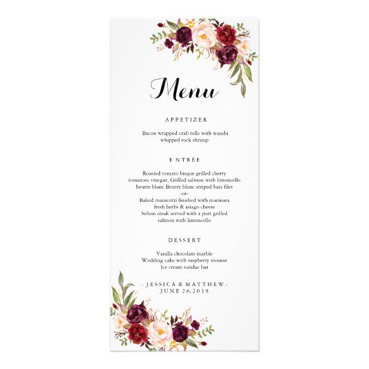 Marsala Burgundy Rustic Floral Reclamekaart (Voorkant)