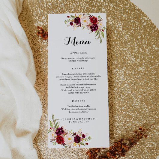 Marsala Burgundy Rustic Floral Reclamekaart