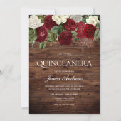 Marsala Burgundy Rustic Red Rose Quinceanera Kaart (Voorkant)