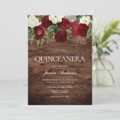 Marsala Burgundy Rustic Red Rose Quinceanera Kaart (Staand voorkant)