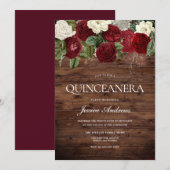 Marsala Burgundy Rustic Red Rose Quinceanera Kaart (Voorkant / Achterkant)