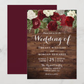 Marsala Burgundy Rustic Red Roses Wedding Kaart (Voorkant / Achterkant)