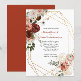 Marsala Burgundy Triple Gold Lijst Floral Wedding Kaart