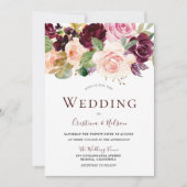 Marsala Burgundy Tropical Floral Wedding Kaart (Voorkant)