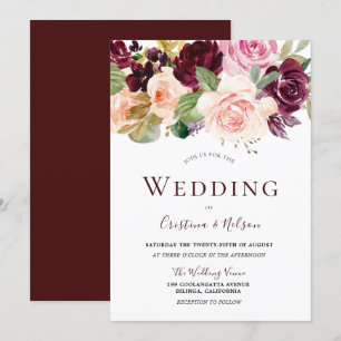 Marsala Burgundy Tropical Floral Wedding Kaart