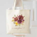 Marsala Burgundy Waterverf Floral gepersonaliseerd Tote Bag<br><div class="desc">Prachtige,  op maat gemaakte waterverf paarse en maroon bloemregelaar canvas tas met uw aangepaste handgeschreven kalligrafie.</div>