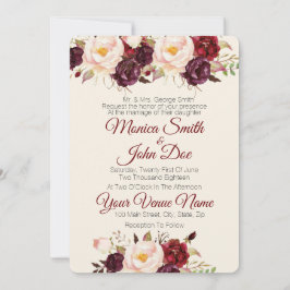 Marsala Burgundy Waterverf Wedding Kaart