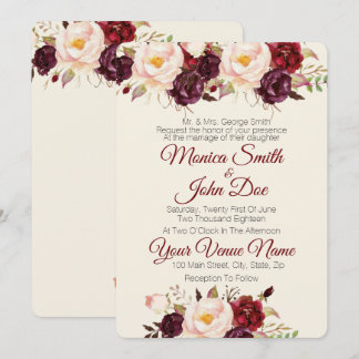 Marsala Burgundy Waterverf Wedding Kaart