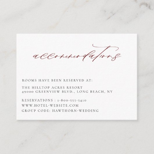 Marsala Burgundy Wedding Accommodations Informatiekaartje (Voorkant)