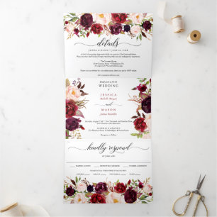 Marsala Burgundy Wedding Tri-Fold Uitnodigingen