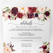 Marsala Burgundy Wedding Tri-Fold Uitnodigingen (Binnenzijde eerst)