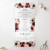 Marsala Burgundy Wedding Tri-Fold Uitnodigingen (Binnen)