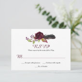 Marsala Burgundy White Roses Boho RSVP Kaartje (Staand voorkant)