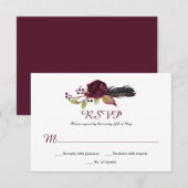 Marsala Burgundy White Roses Boho RSVP Kaartje (Voorkant / Achterkant)