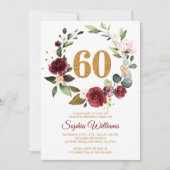 Marsala & Burgundy Wreath 60th Birthday Invitation Kaart (Voorkant)