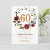 Marsala & Burgundy Wreath 60th Birthday Invitation Kaart (Staand voorkant)