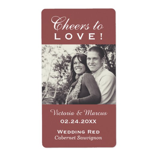 Marsala Cheers to Love Wedding Foto Wijnfles Etiket (Voorkant)