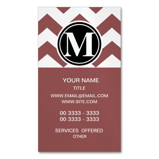 Marsala Chevron Monogrammed Magnetisch Visitekaartje (Voorkant Verticaal)
