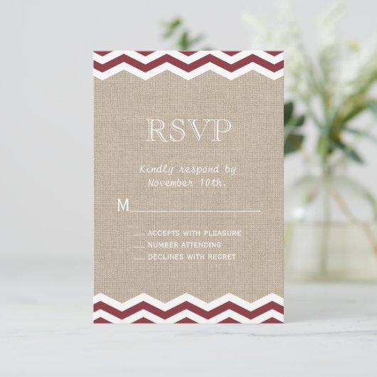 Marsala Chevrons op Jute RSVP (Staand voorkant)