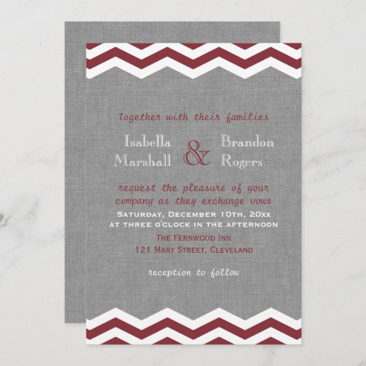 Marsala Chevrons over de uitnodiging voor een grij (Voorkant / Achterkant)