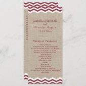 Marsala Chevrons over het Burlap Wedding Programme Programmakaart (Voorkant / Achterkant)
