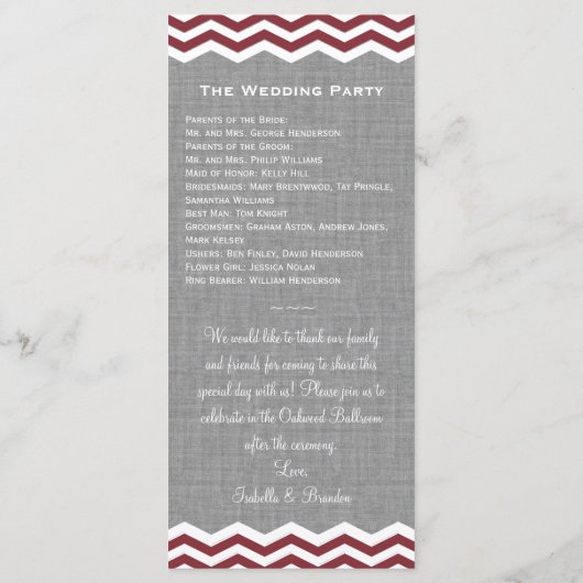 Marsala Chevrons over het grijze weddenschapsprogr Programmakaart (Achterkant)