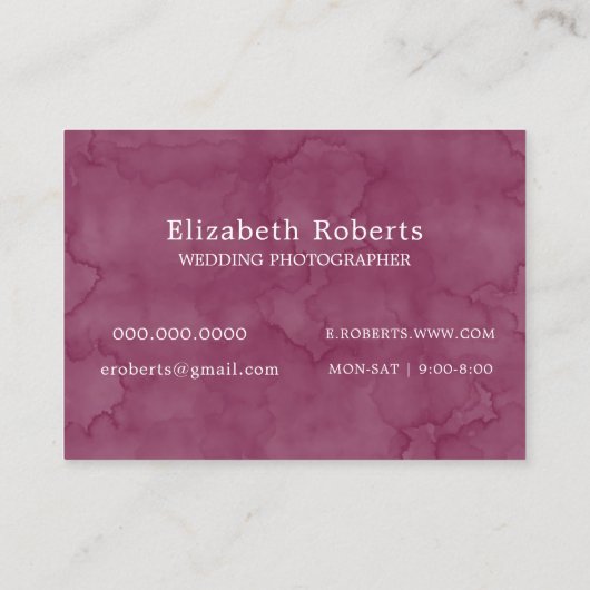 Marsala Chic Floral Camera Weddenschap Fotograaf Visitekaartje (Achterkant)