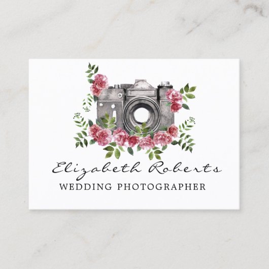 Marsala Chic Floral Camera Weddenschap Fotograaf Visitekaartje (Voorkant)