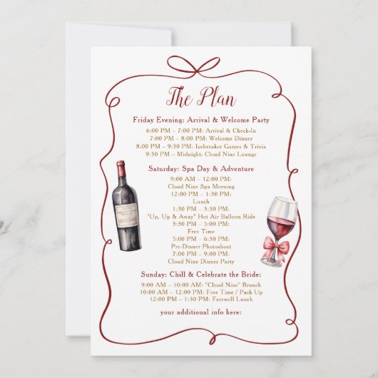 Marsala Cloud Bachelorette Weekendschema Kaart (Achterkant)