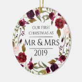 Marsala Eerste Kerstmis als Mr & Mrs. Keramisch Ornament (Links)