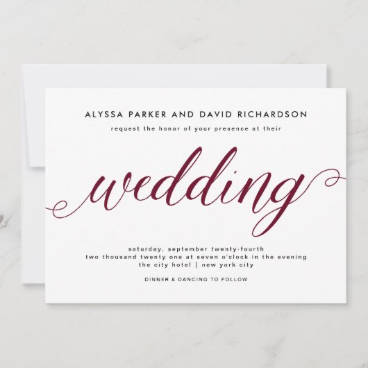 Marsala | Elegant script bruiloft uitnodiging (Voorkant)