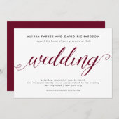 Marsala | Elegant script bruiloft uitnodiging (Voorkant / Achterkant)