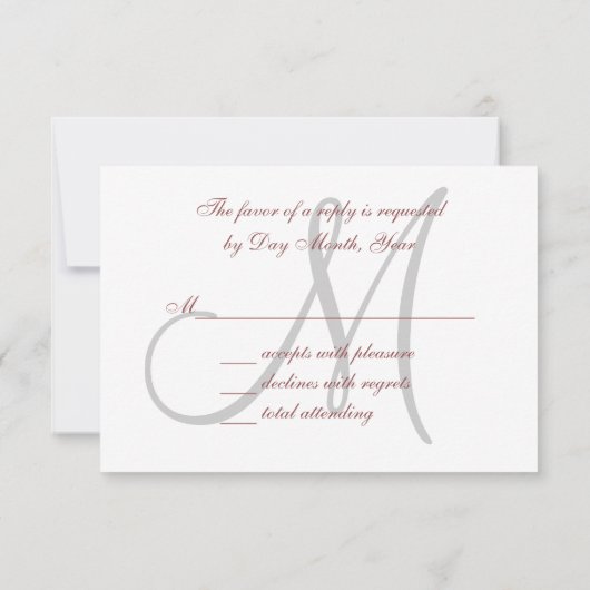 Marsala Elegant Wedding RSVP Card met Monogram (Achterkant)