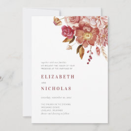 Marsala Elegante Waterverf Bloemen Bruiloft Kaart