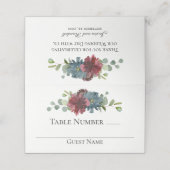 Marsala en Blauwe Waterverf Bloemenbruiloft Plaatskaartje (Buitenkant ongevouwen)