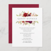 Marsala en blozende bloemige details voor trouwgas informatiekaartje (Voorkant / Achterkant)