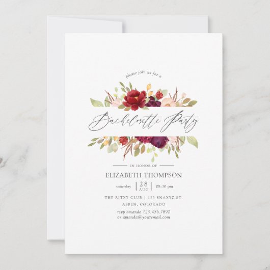 Marsala en Blush Bloemen Bachelorette Party Kaart (Voorkant)