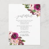 Marsala en Blush Bloemen Bruiloft Gast Details Informatiekaartje (Voorkant)