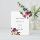 Marsala en Blush Bloemen Bruiloft Gast Details Informatiekaartje (Staand voorkant)