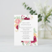 Marsala en Blush Bloemen Bruiloft Gast Details Informatiekaartje (Staand voorkant)