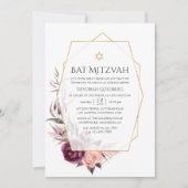 Marsala en Blush Bloemen Geometrische Bat Mitzvah Kaart (Voorkant)