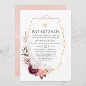 Marsala en Blush Bloemen Geometrische Bat Mitzvah Kaart (Voorkant / Achterkant)