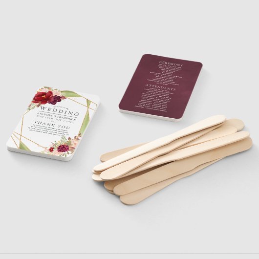 Marsala en Blush Boho geometrisch huwelijksprogram Handwaaier (Niet-gemonteerd)