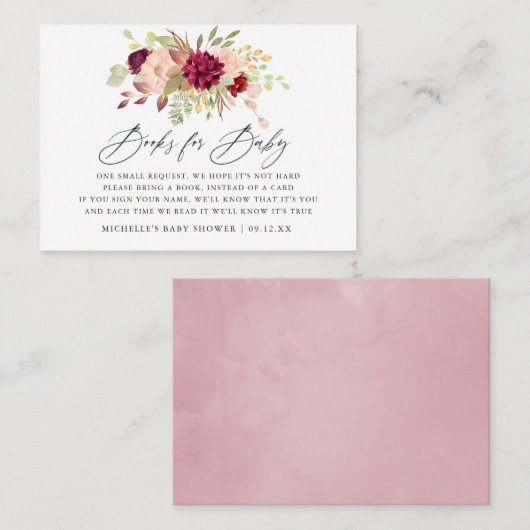 Marsala en Blush Floral Baby shower Book Request Informatiekaartje (Voorkant / Achterkant)