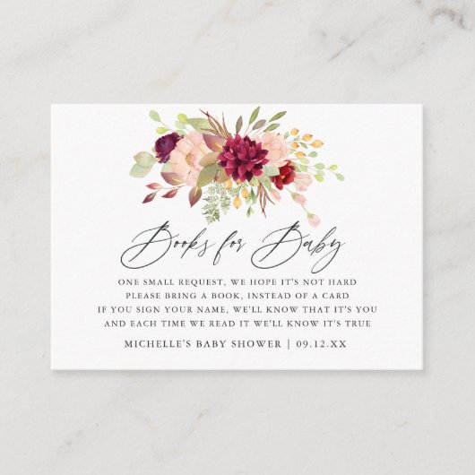 Marsala en Blush Floral Baby shower Book Request Informatiekaartje (Voorkant)