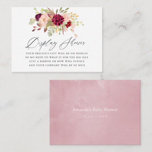 Marsala en Blush Floral Baby shower Display Shower Informatiekaartje (Voorkant / Achterkant)
